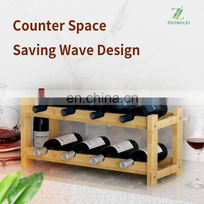 Bamboo Wine Rack 8 Bottle 2 Tier Wine Racks Bar Counter Cabinet Wine Glass Holder Storage Shelf for Kitchen photo-3