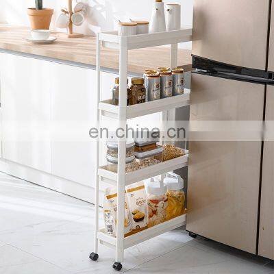 3-tier Slim Sliding mobile kitchen food cart island Storage Rack organizer Serving Cart Shelf Narrow rolling trolley cart  wheel