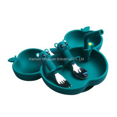 Silicone Plate of Lovely Shape Three Lattice With Straw for Baby and Kids photo-3