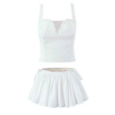 European and American style spring and summer new street fashion hot girl casual top sexy suspender vest short skirt set