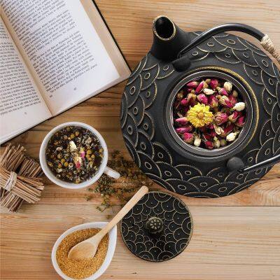 Chinese Classic Japanese Water Brewing Tea Pot Home Health Black 800ml Fish Scale Cast Iron Teapot With Filter photo-5
