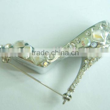 Sexy High Heel Shoe Pin Brooch With Clear Rhinestone Crystal