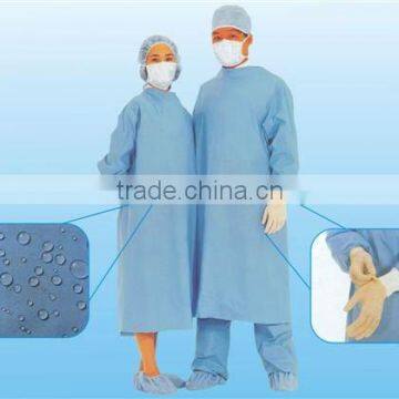 Disposable waterproof blue SMS surgeon gown medical gown knitted cuff long sleeve