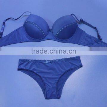 2016 hot sell 3/4 cup sexy push up blue bra lace fancy bra panty set