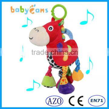 Babyfans Baby Cute Red Horse Cartoon Shaped Stuffed Music Educational Toys china factory wholesale