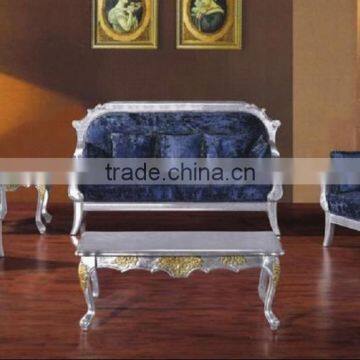 Blue velvet fabric silver frame sofa set A10082