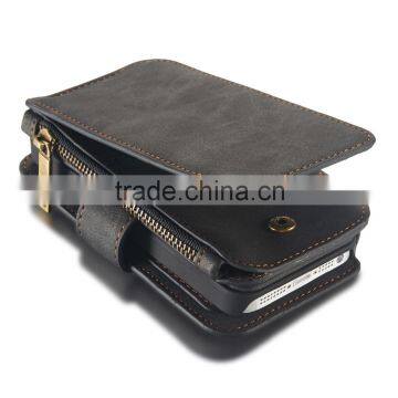 Caseme card slot PU leather flip case for iphone SE/5/5S 2in1 phone back cover and zipper wallet holder case for iphone SE