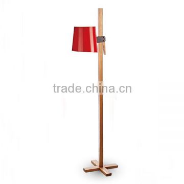 Most elegant wood floor lamp with red lampshade for decoration