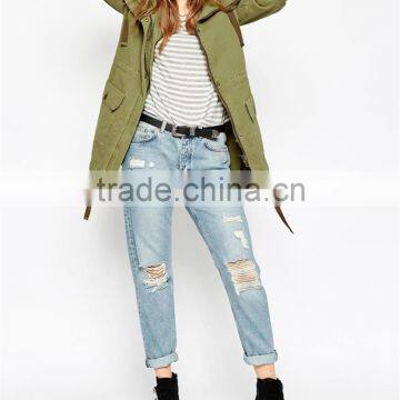 women parka coat with hood and drawstring army uniform style OEM service