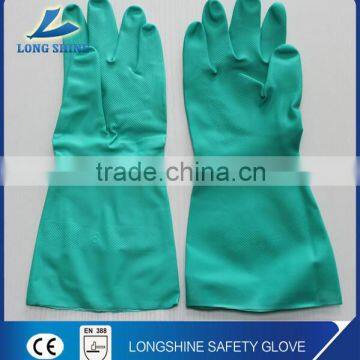 Hot sale Green nitrile coated safety glove long cuff nitrile Industrial Gloves/smooth finish gloves/chemical resistant gloves