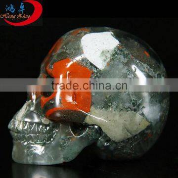 Amazing African blood stone carved crystal skull/African blood stone skull sculpture