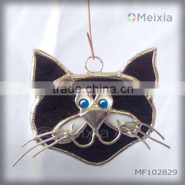 MF102829 soldered cooper foil tiffany style stained glass cat wall hanging with nickel plating finish for home decoration small