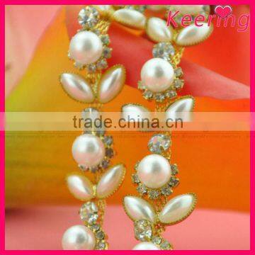 wholesale new arrival china rhinestone and pearl bead chain for garment decoration WRC-215