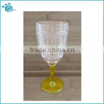 Double color clear frosty plastic blue stem wine glass