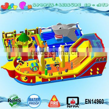 giant inflatable pirate ship playground,2 parts ocean park shark inflatable trampoline, pirate ship bouncy castle slide                        
                                                                                Supplier's Choice