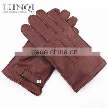 Luxury burgundy deerskin gloves for men with touch screen