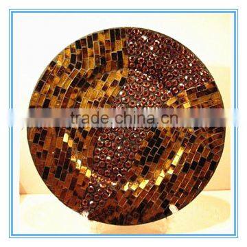 Royal Golden Handmade Craft Colorful Mosaic Glass Decorative Plate