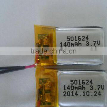 li-polymer battery 501624 3.7V 140mah rechargeable battery with pcb with wire