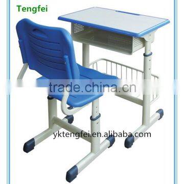 Adjustable plastic ABS& wooden single school desk and chair school furniture