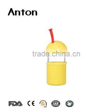 10oz Custom LOGO Colorful Glass water bottle with mushroom shape lid Glass sports bottle with silicon sleeve