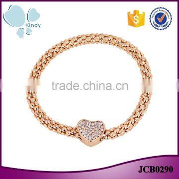 China wholesale zinc alloy rhinestone full jewelled gold plated charm bracelet for women