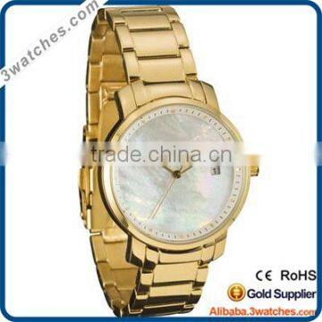 Fashion luxury classic gold pearl women watches stainless steel watch stainless steel band cutomized watch auto date watch