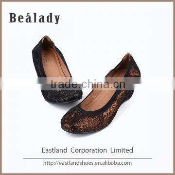 New hot sale soft rubber outsole printed suede leather low thick heel shoes ladies