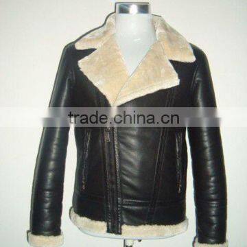 Men's pu leather jacket with fur bonded ling