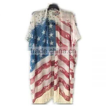Fashion tassels shawls scarf American flag printing scarf