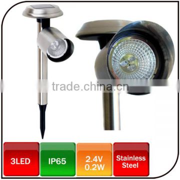 2014 hot sale outdoor waterproof 3LED super light stainless steel solar garden light