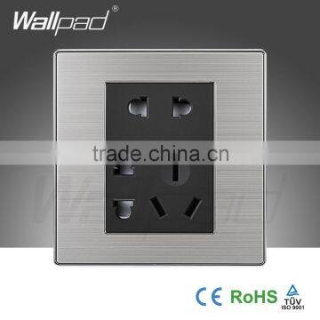 2015 China Wholesaler Hot Sale Wallpad Luxury 10A 110-250V Wall Light Switch Satin Metal Panel 7 Pin Socket Outlet