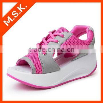 2015 new fashion peep-toe low cross lace up running sport shoe