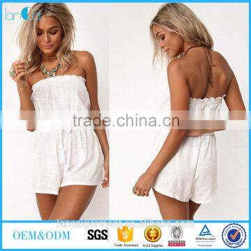 2016 latest fashion sexy strapless 100% cotton soft women summer beach jumpsuit