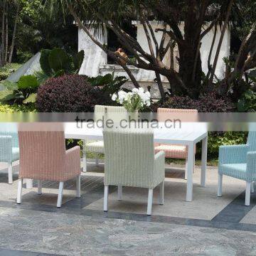 Rattan wicker Dining furniture, full aluminum dining table, round rattan fun color chair