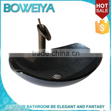 Small Size Black color Rectangular shaped bathroom wash basin glass sink bowl