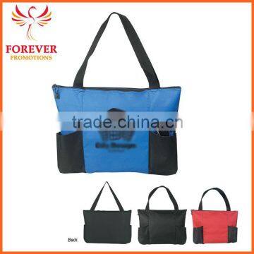 Cheap Double Pockets High Quality Black Polyester Tote Bag With Handles