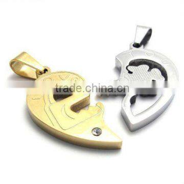 2013 new design gold half heart pendants crystal small gold plated heart pendant