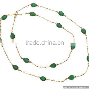 Dyed Emerald Pendant Handmade Necklace Statement Necklace Gold Chain Necklace