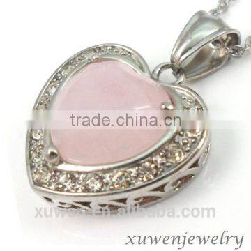 shiny polish 316l stainless steel rose quartz jade heart pendant