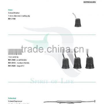 Gass Scleral Marker 1.5mm diameter marking tip, Schepens Scleral Depressor 7mm wide tip, Schocket Scleral Depressor double-end