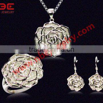 Rose flower fashionable jewelry with AAA CZ stone, 925 sterling silver jewelry set