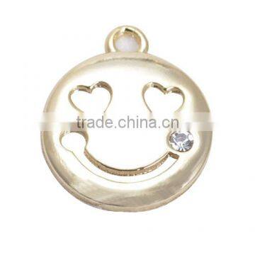 15.5*13mm gold plated round smile face zinc alloy jewelry charm