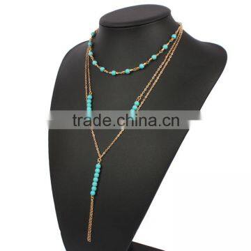 Cheap Fashion Simple Geometric Turquoise Beaded Multilayer Short Necklace photo-4