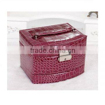 Elegant Pruple Cosmetic Gift Box, Crocodile Pattern Leather Cosmetic Box Packaging