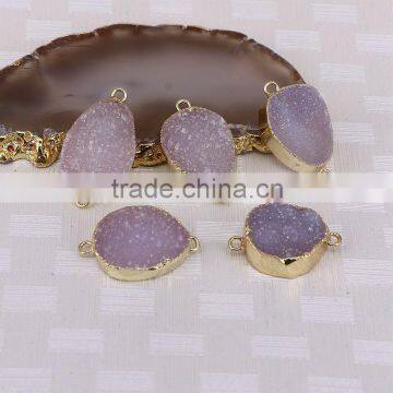 Druzy Agate Connector Beads Gold Plated Edged Natural Color Druzy Geode Agate Connector Gem stone Quartz Jewelry Charms