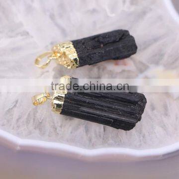 Natural Black Tourmaline Pendant Black Tourmaline Nunatak Energy Chakra Pendant Gold Plated Eded Gem Stone Druzy Pendant