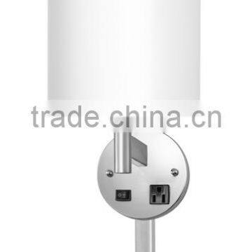 Hot Selling UL CUL ETL Certification Brushed Nickel Power Outlet Hotel Wall Lamp for USA Canada Mexico