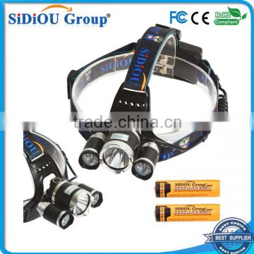 Sidiou Group 30W 5000 Lumens 3x XM-L T6 LED Headlamp Waterproof Rechargeable 3 Bulbs High Power Zoom Headlight