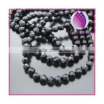 Bead,glass,black,6mm faceted round,approximately 50ps/strand