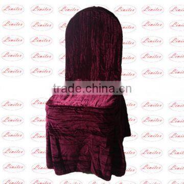 Polyester crushed velvet suede wedding banquet chair cover with butterfly and pleats